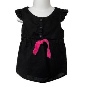 Girls 4T Old Navy Black Lined Linen Ruffle Sleeve Hot Pink Tie Blouse Top Shirt